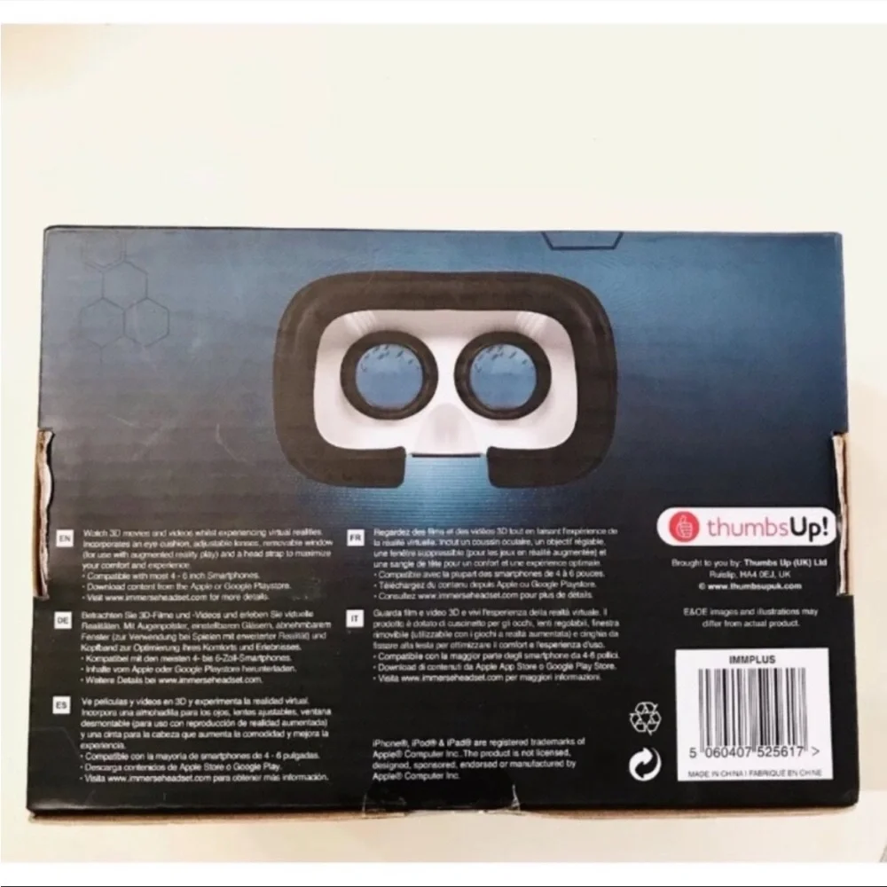 Immerse Plus Virtual Reality Headset By Thumbs Up UK Fits 4-6in Smart Phones
